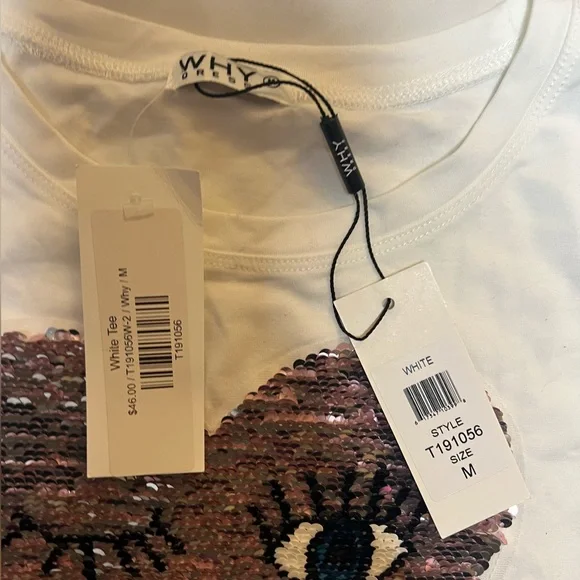 NWT WHY DRESS WOMENS TEE REVERSIBLE SEQUIN HEART SIZE M - Picture 3 of 3